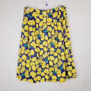 J. Peterman purple and yellow lemon pleated midi skirt Size 12 whimsy summer